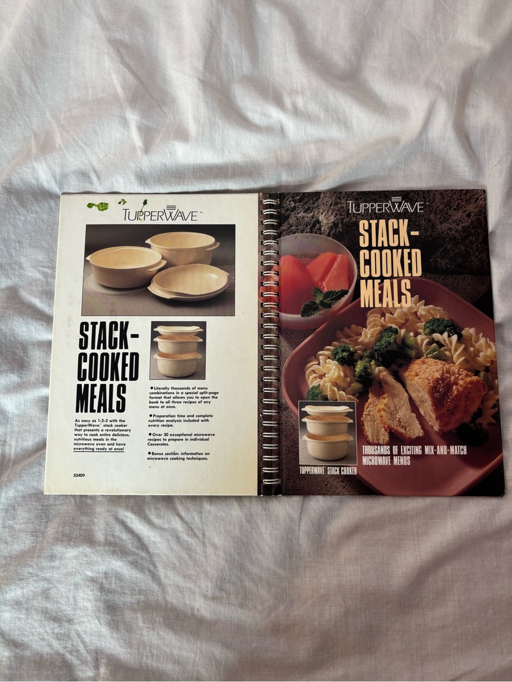 vintage 1990 TupperWave Stack-Cooked Meals cookbook, spiral bound, hardback